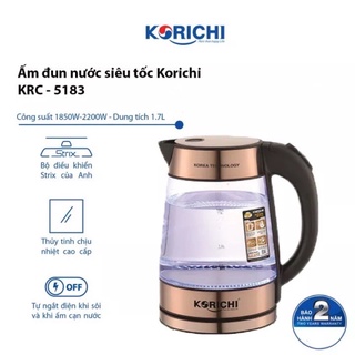 Ấm Siêu Tốc Thủy Tinh KORICHI 1,8 Lít có Đèn Led