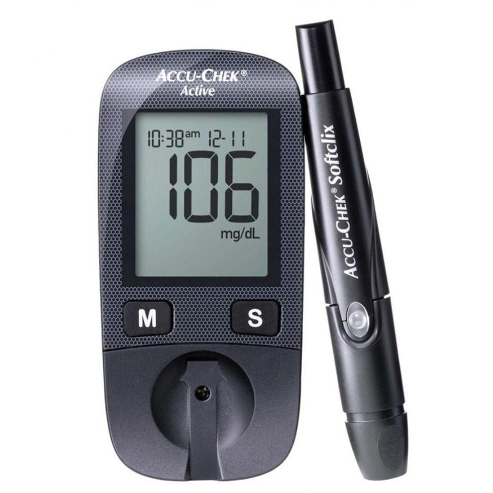 Máy đo đường huyết AccuChek Active, Tặng dụng cụ lấy máu Softclix, 10 kim, hộp 10 que