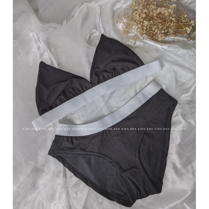 [BRA010] Bộ đồ lót cotton màu đen và trắng, phối chun cạp trắng bản lớn [ TẶNG KÈM MÚT] - EIRA.BRA