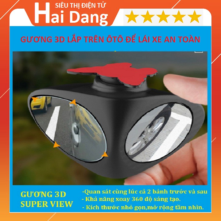 Bộ 2 Gương Cầu 3D Super view,Gương Mở Rộng Góc Nhìn Chiếu Cạnh lốp Xe ô tô xoay 360 độ, Quan Sát Cả 2 Bánh Xe