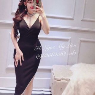 Đầm body 2 dây tà chéo dây cột cổ có mút ngực