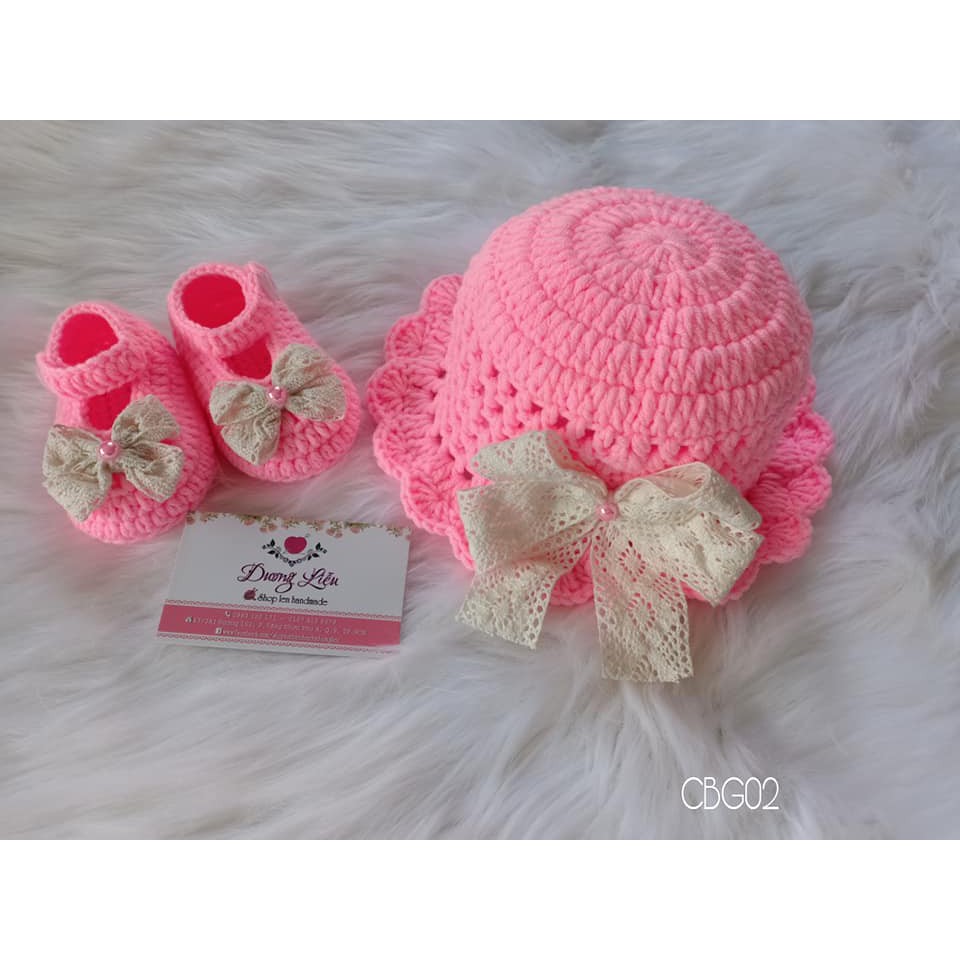 set nón và giày len cho bé gái có đủ size