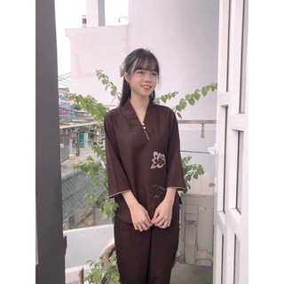Nút ngọc đồ lam đi chùa nữ. áo lam đi chùa. đồ bộ nữ size lớn