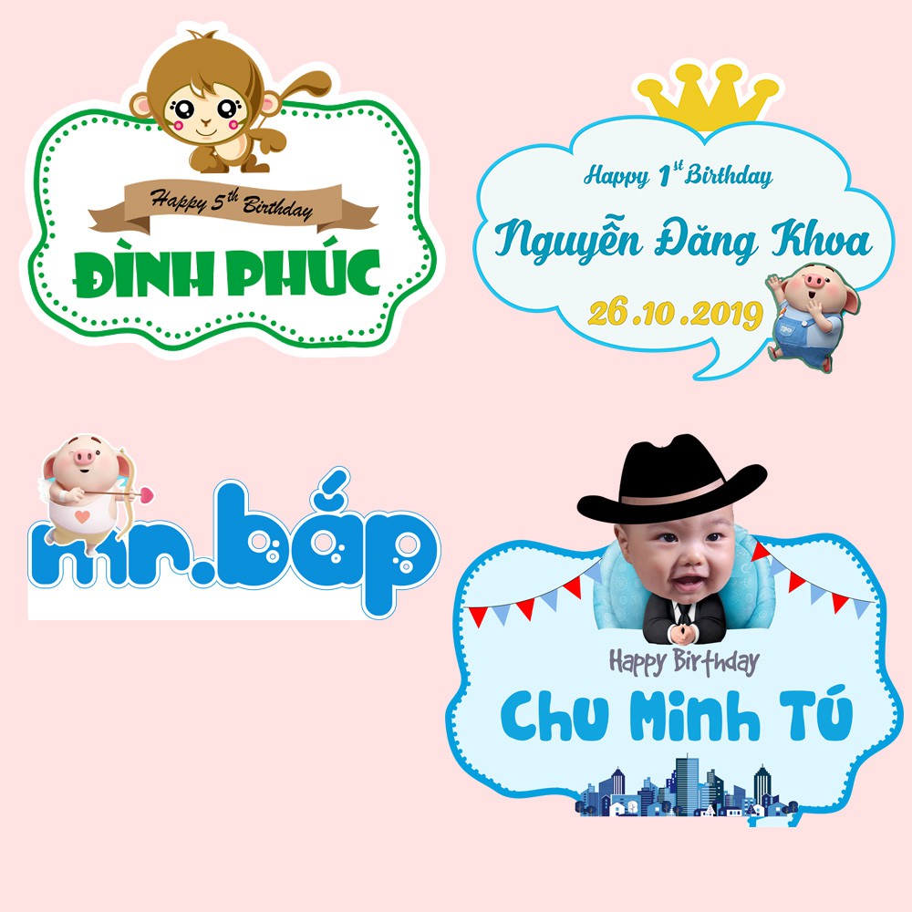 Bảng tên kèm ảnh Chibi, thông tin sinh nhật theo yêu cầu, nhiều kích thước lựa chọn