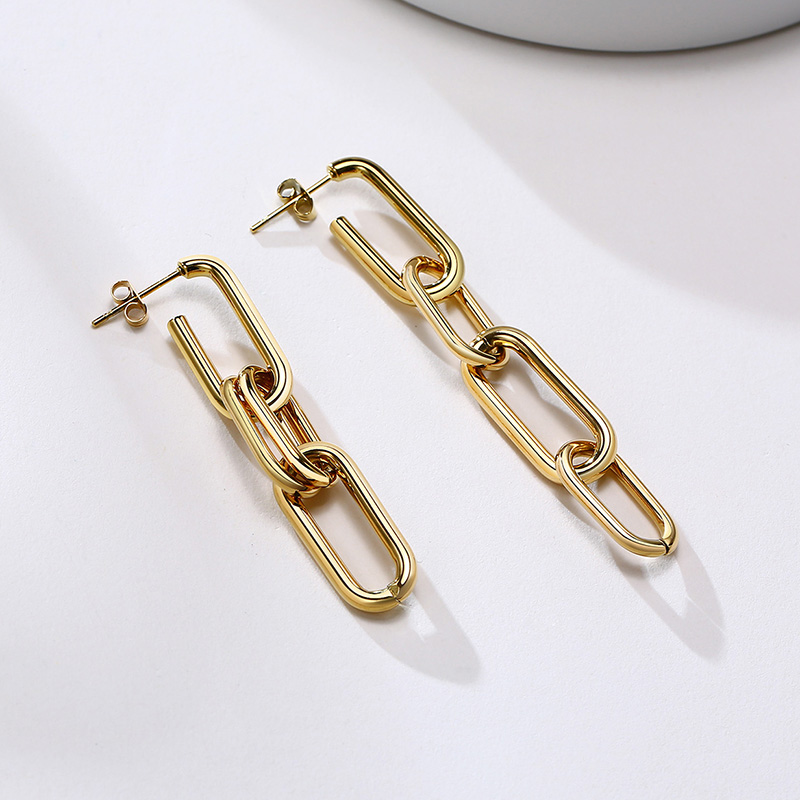 Vnox Hoa Tai Dạng Xích Mạ Vàng Thời Trang