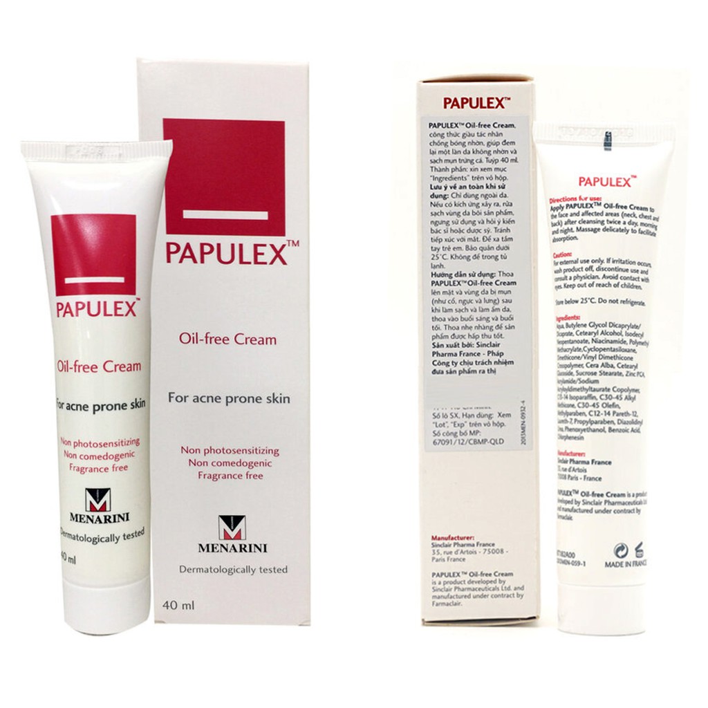 [CHÍNH HÃNG CÓ TEM] PAPULEX Oil Free Cream 40 mL - Kem Dưỡng Giảm Bóng Nhờn &amp; Mụn Trứng Cá.