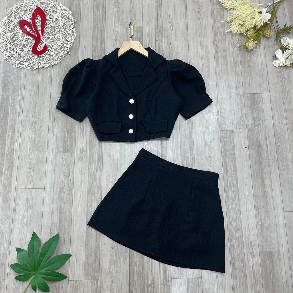 Sét áo cổ vest kèm chân váy A