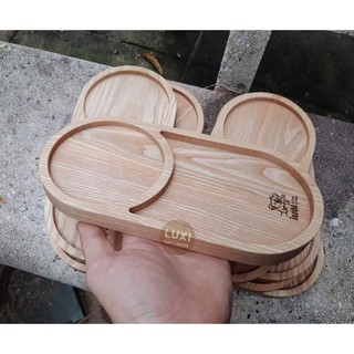 (FREE KHẮC LOGO) Khay gỗ bầu dục 2 ngăn (decor 26)