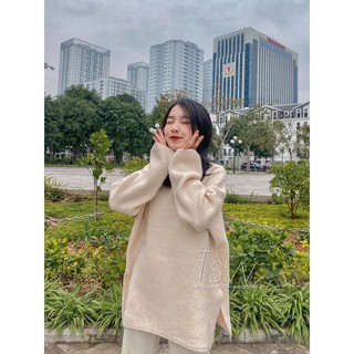 Áo len cổ tròn trơn xẻ tà 005