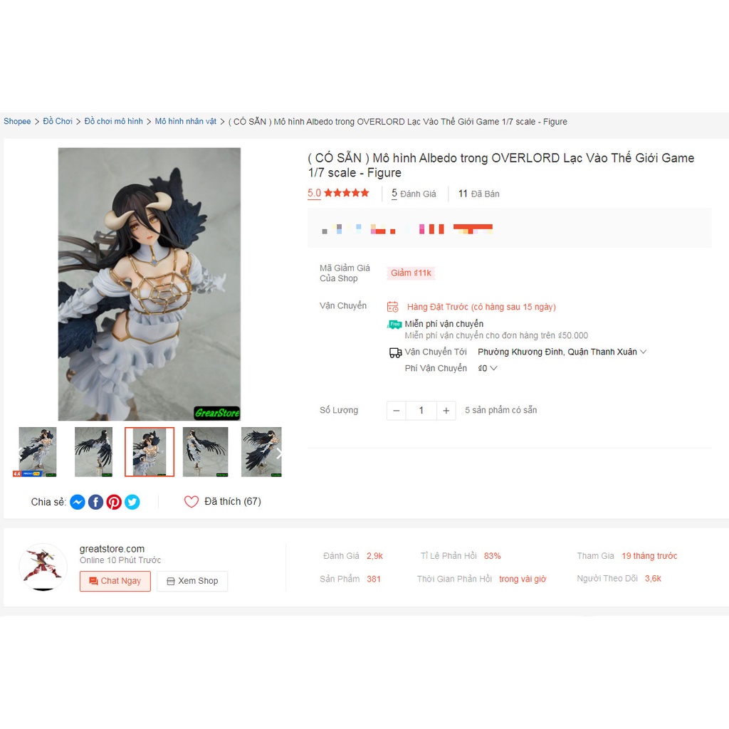 Mô hình Albedo trong OVERLORD Lạc Vào Thế Giới Game 1/7 scale - Figure