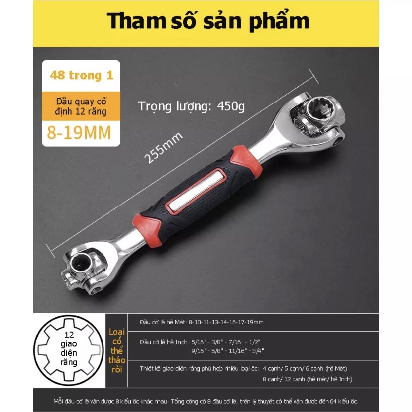 [FREESHIP] Dụng Cụ Sửa Chữa Cờ Lê Đa Năng Univesal 8 Đầu Xoay.