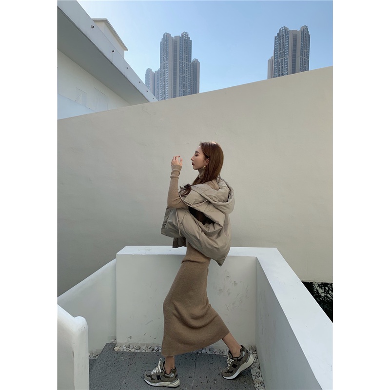 Áo khoác cotton không tay có mũ trùm đầu cổ đứng dáng rộng/Đầm dài dệt kim phong cách Hàn Quốc thời trang | BigBuy360 - bigbuy360.vn