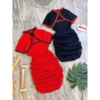 Đầm nhún cổ tàu