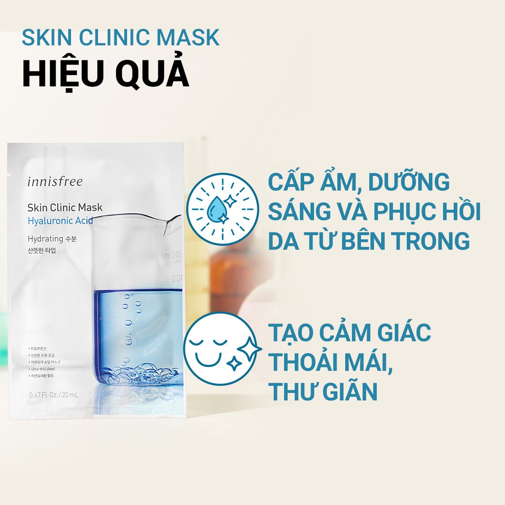 [Mã COSIF05 giảm 10% đơn 400K] Mặt nạ Hyaluronic Acid innisfree Skin Clinic Mask - Hyaluronic Acid 20ml (1 miếng)