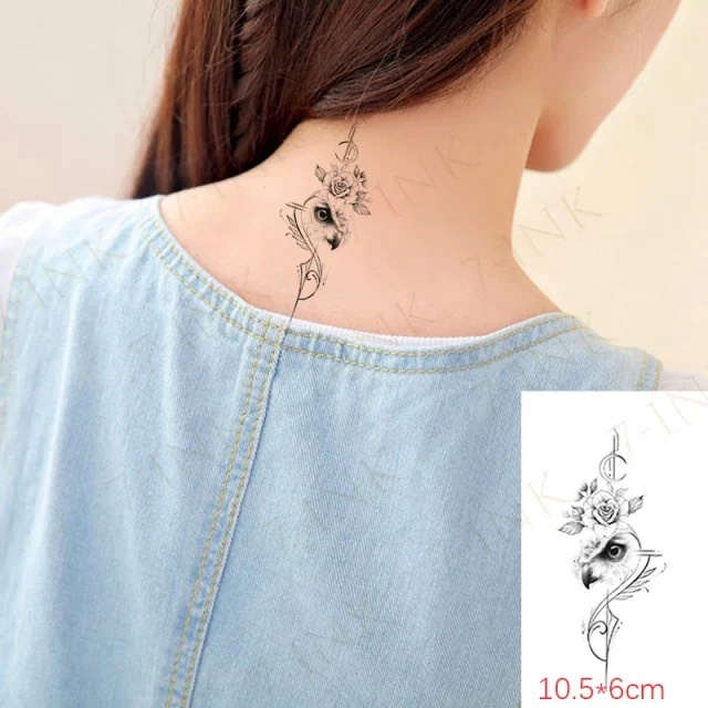 Hình xăm mắt cú + hoa k023 - miếng dán tatoo tạm thời size &lt;10x6cm