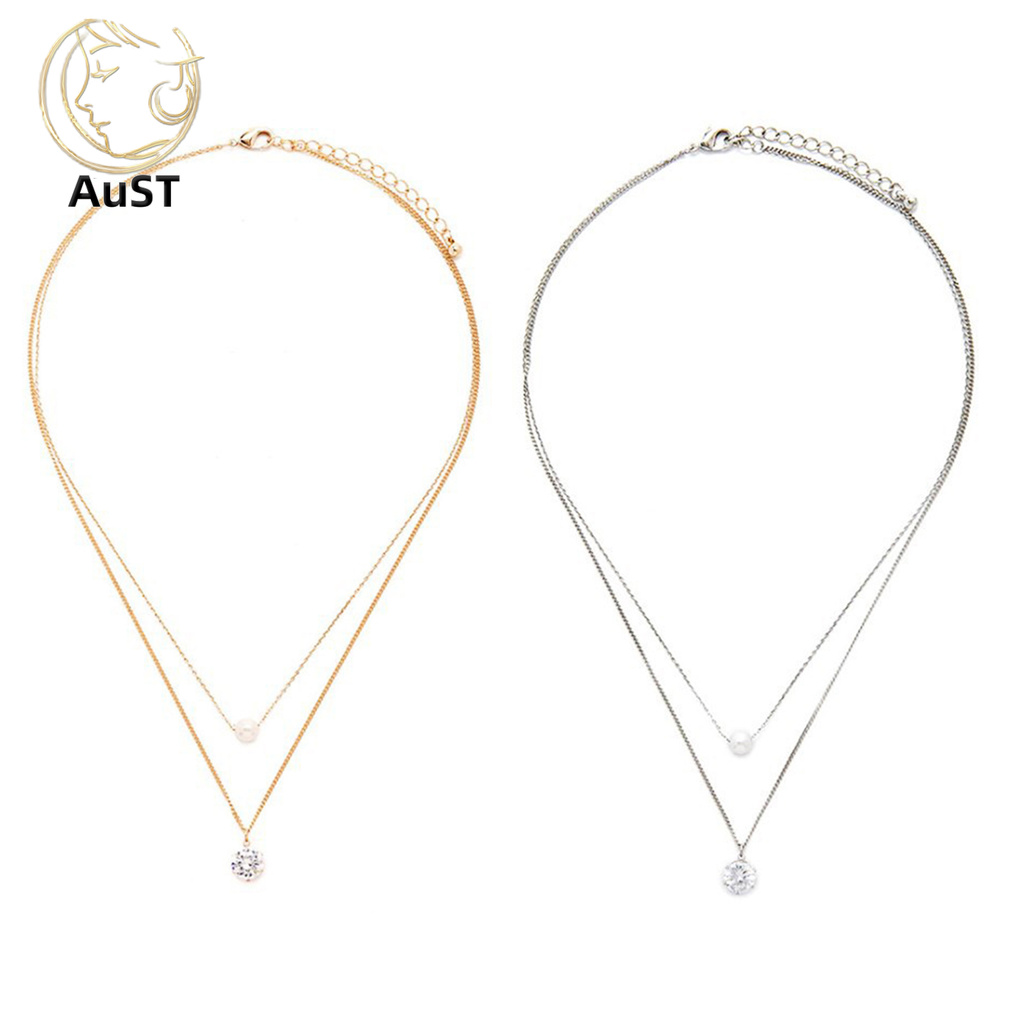 Vòng cổ Hai Lớp Đính Ngọc Trai Nhân Tạo Thời Trang Dành Cho Nữ