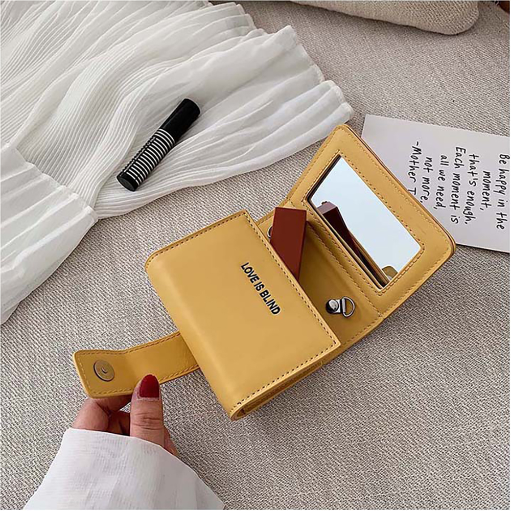 (Hàng Mới Về) Túi Da Pu Mini Đựng Đồ Trang Điểm Chống Thấm Nước Có Gương Tiện Dụng