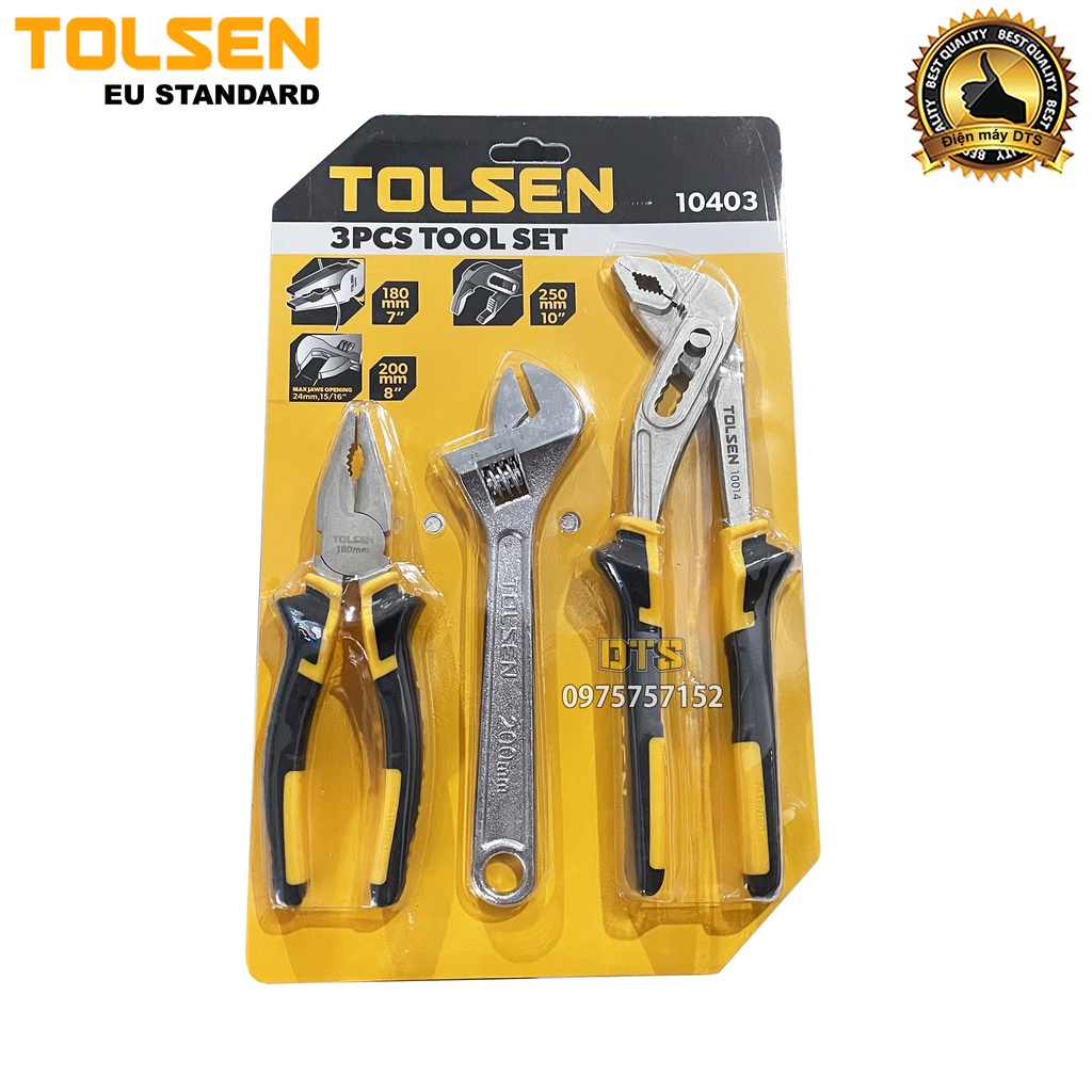 Bộ dụng cụ sửa chữa đa năng công nghiệp 3 trong 1 TOLSEN, kìm điện, mỏ lết kìm mỏ quạ thép CrV cao cấp mạ Niken chống gỉ