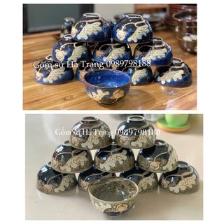 Combo bát cơm  hoả biến gấm khắc sen chìm Gốm sứ Bát Tràng cao cấp