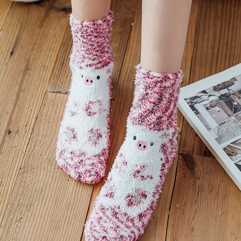 Youyo Vớ Nhung San Hô Lông Xù In Hình Động Vật Gấu Trúc Heo Hoạt Hình Nhiều Màu Sắc Ấm Áp Mùa Đông