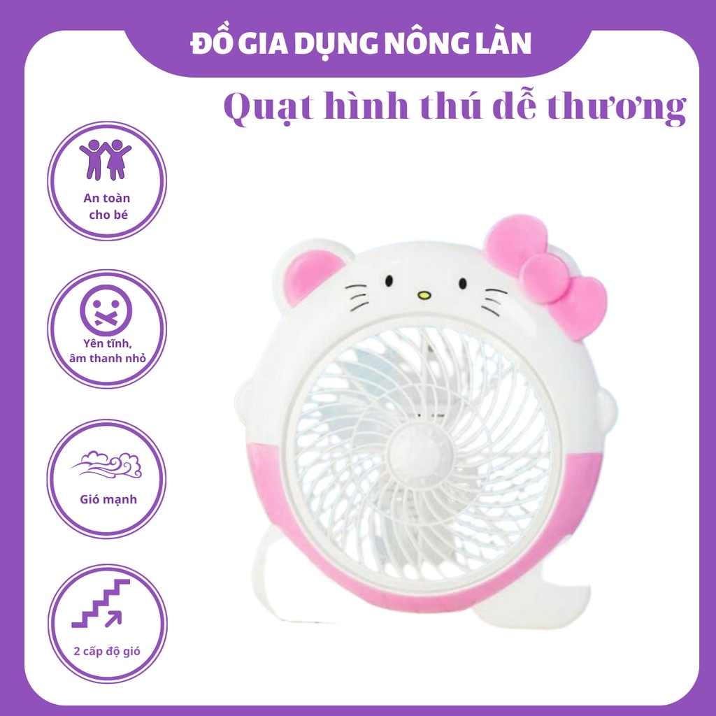 Quạt Để Bàn Hình Thú Dễ Thương - Quạt Điện Nhỏ Để Bàn Văn Phòng, Giường Cho Bé, 2 Tốc Độ Gió,20W, KT 29x29x13