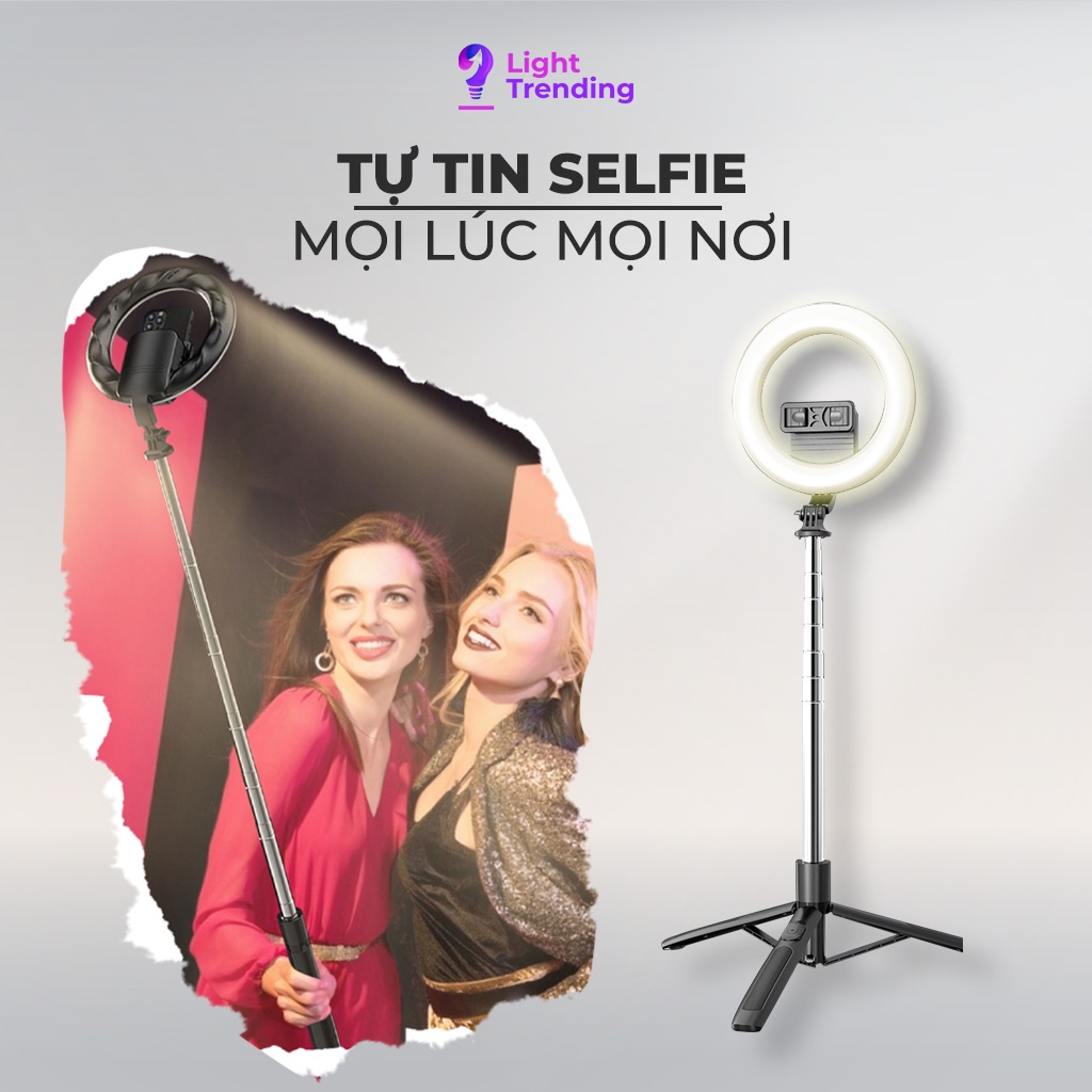 Giá đỡ điện thoại, đèn chụp ảnh thế hệ mới, Dụng cụ hỗ trợ livestream, Điều khiển chụp ảnh từ xa, Bảo hành 12 tháng