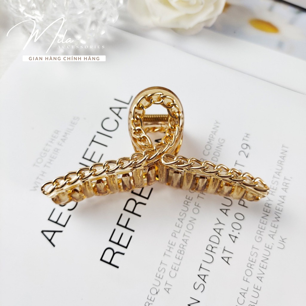 Kẹp tóc Hàn Quốc nữ đẹp trong suốt MILA KT102 ❤️SIÊU XINH❤️ viền đính dây mạ titan bộ 9 món Mila Accessories
