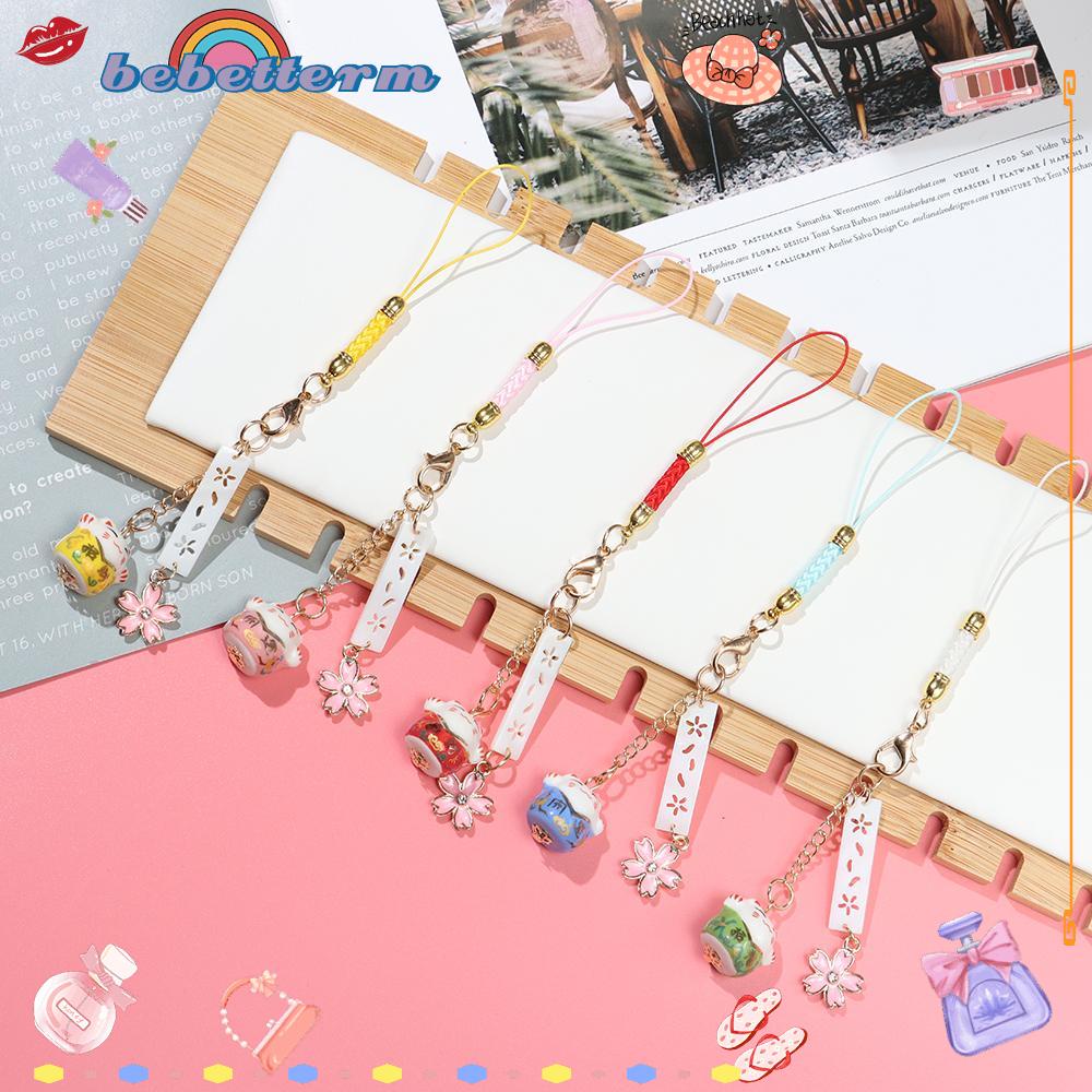 Dây buộc điện thoại hình hoa anh đào/mèo con Nhật Bản may mắn
