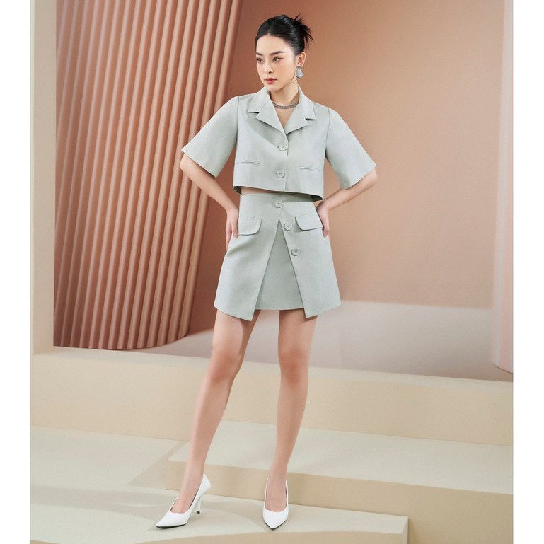 MOLLYNISTA - Áo Amee xanh vest croptop 2 nút cài quyến rũ nữ tính thiết kế cao cấp đi chơi đi tiệc gợi cảm