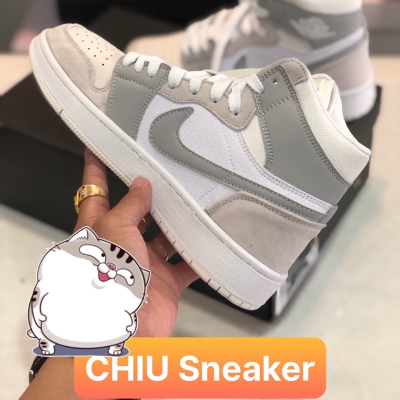 [ CHIU Sneaker ] Giày Sneaker jd1 cổ cao paris hàng độc da full da bò thật Jordan cổ cao trắng