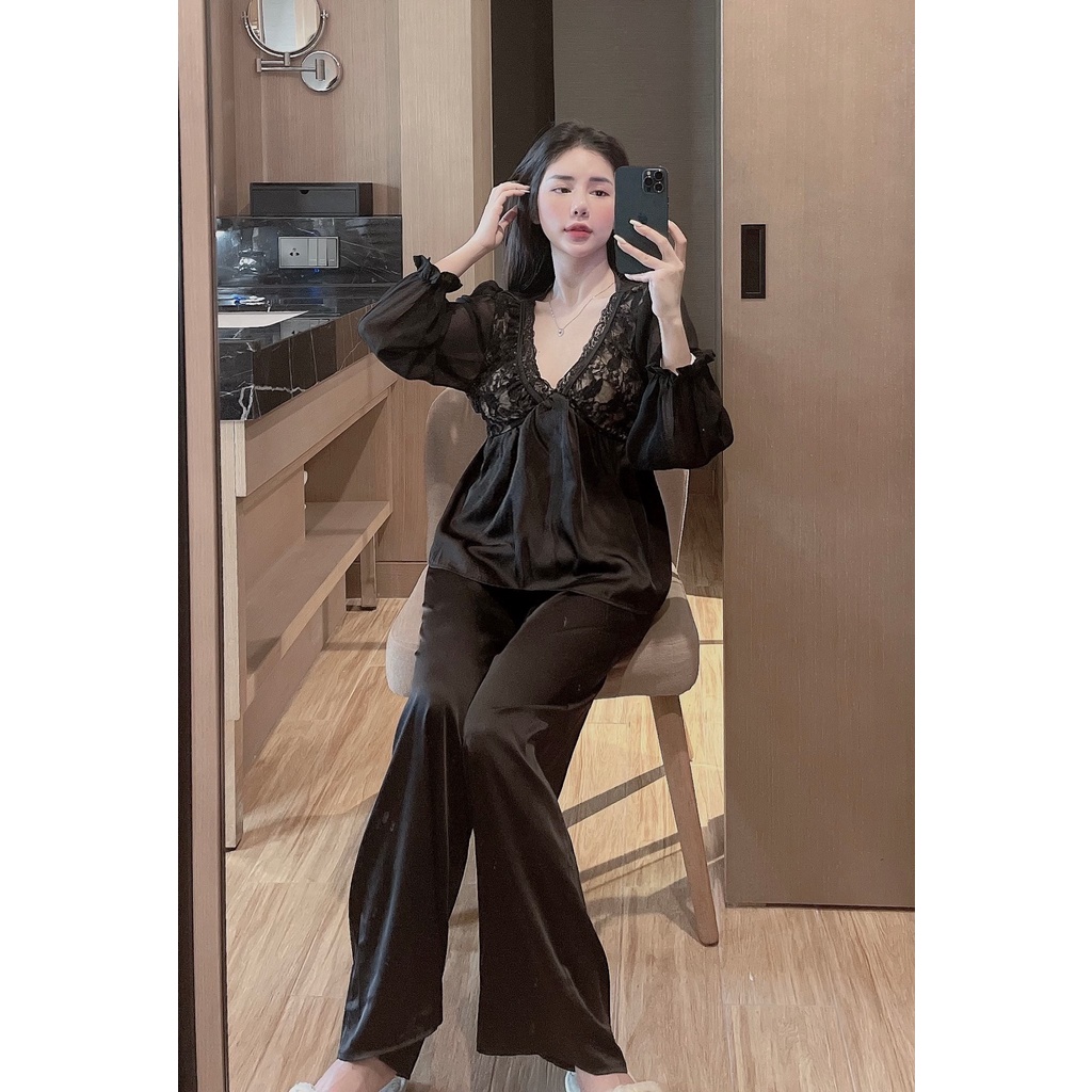 Đồ bộ nữ mặc nhà tiểu thư, đồ ngủ nữ lụa satin, hàng xưởng thiết kế may đo