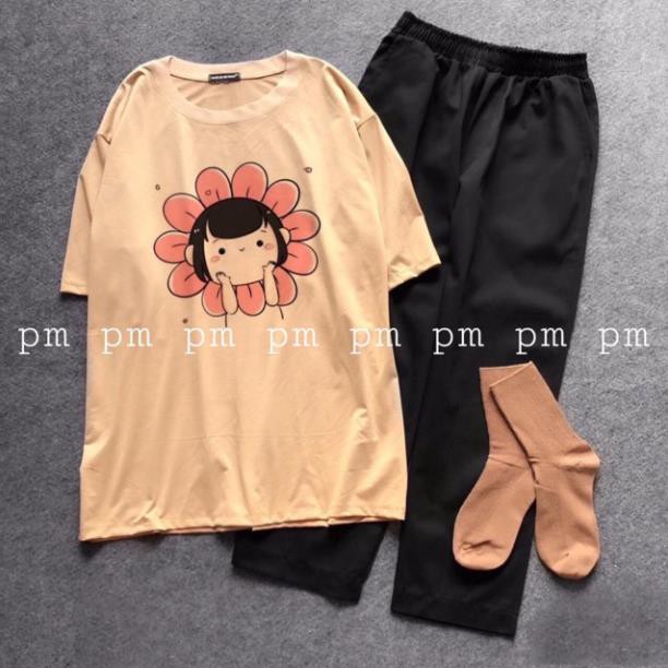 CHUYÊN SỈ Sét áo em bé hoa +quần kaki đen MT