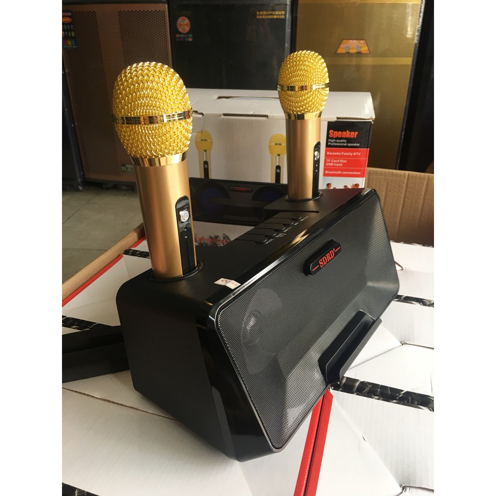 [Mã ELHACE giảm 4% đơn 300K] Loa Bluetoth Karaoke Mini SD-301 + Tặng Kèm 2 Mic không dây dùng pin sạc cực nhạy.