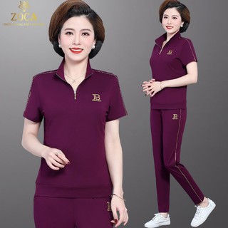 Set bộ đồ thể thao trung niên tay ngắn , Bộ đồ nữ trung niên cộc tay chất cotton mùa hè _ BTT09