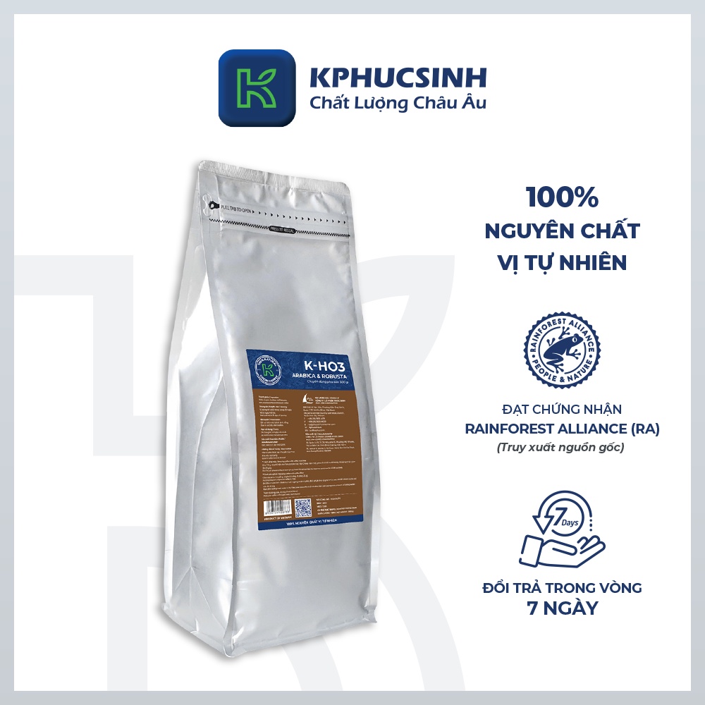 Cà phê nguyên chất rang mộc xuất khẩu KHO3 KCOFFEE 1kg/gói KPHUCSINH - Hàng Chính Hãng