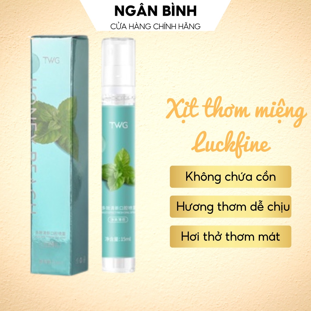 Mẫu mới chai nhấn Xịt thơm miệng Luckfine hương bạc hà 15ml giữ mùi lâu