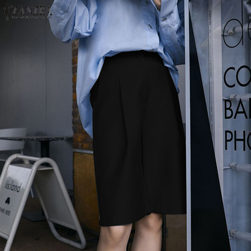 Quần Ngắn ZANZEA Ống Rộng Lưng Co Giãn Thời Trang Dành Cho Nữ
