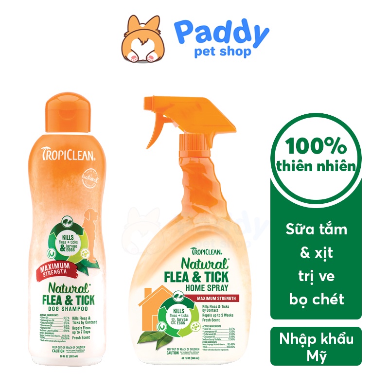 Sữa Tắm &amp; Xịt Ngừa Ve Bọ Chét Cho Chó Tropiclean Natural Flea &amp; Tick