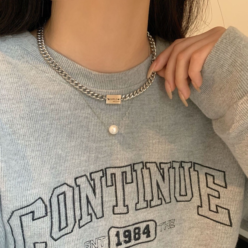 Vòng cổ Hai Lớp Đính Ngọc Trai Phong Cách Hàn Quốc