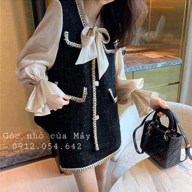 (HÀNG ORDER) Set váy dạ tweed phối sơ mi cao cấp GNCM