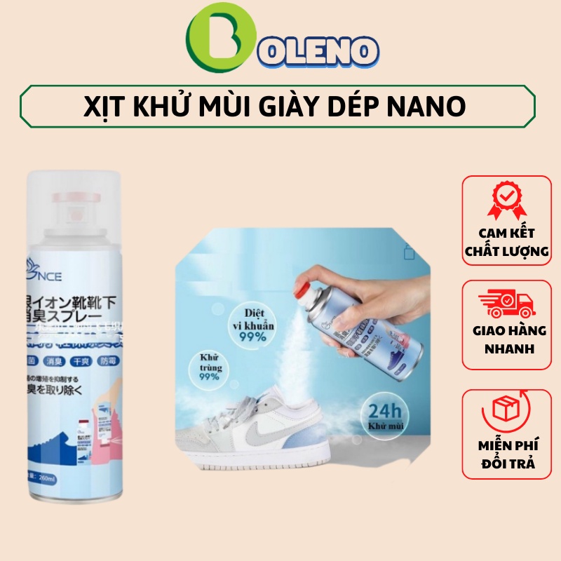 Chai Xịt khử mùi hôi giày, Bình xịt thơm giày, mũ bảo hiểm Nano Bạc mùi dịu nhẹ 260ml