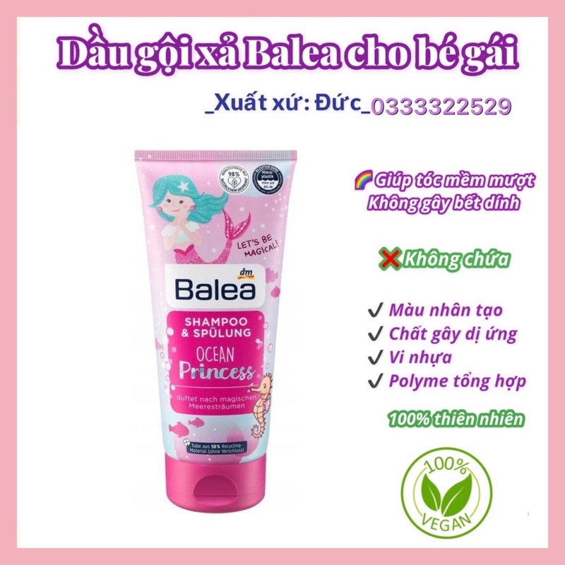 { Chính Hãng }Dầu gội xả nội địa Đức 2 trong 1 Balea Princess an toàn cho bé 200ml