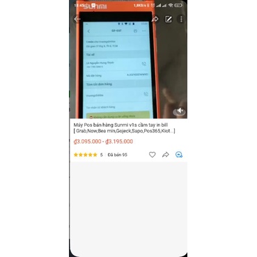 Máy Pos bán hàng Sunmi v1s cầm tay in bill  giấy in nhiệt k58