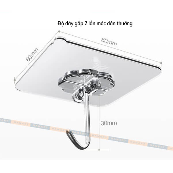 COMBO 5 Miếng Dán Tường Inox Móc Dán Tường Chịu Lực Tráng Kim Loại [DÀY &amp; CHẮC HƠN]