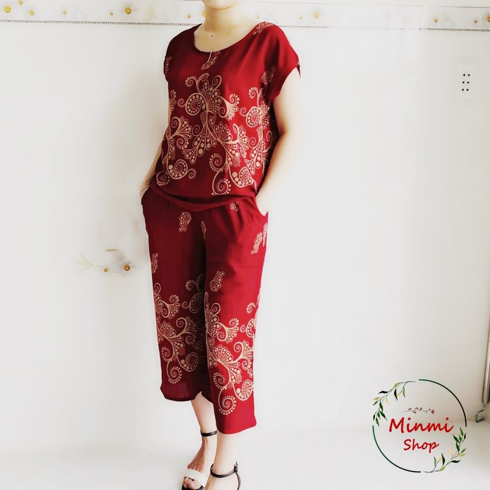 Đồ Bộ Trung Niên Ống Rộng Cho Mẹ Bà Ống Suông Quần Lở Hoạ Tiết Sang Trọng Voan Hàn Đồ Bộ Mặc Nhà U40 U50