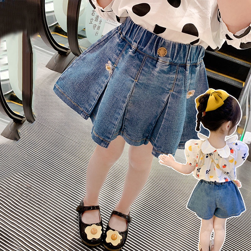 Mới Quần Short Denim Ống Rộng Thời Trang 2022 Dành Cho Bé Gái