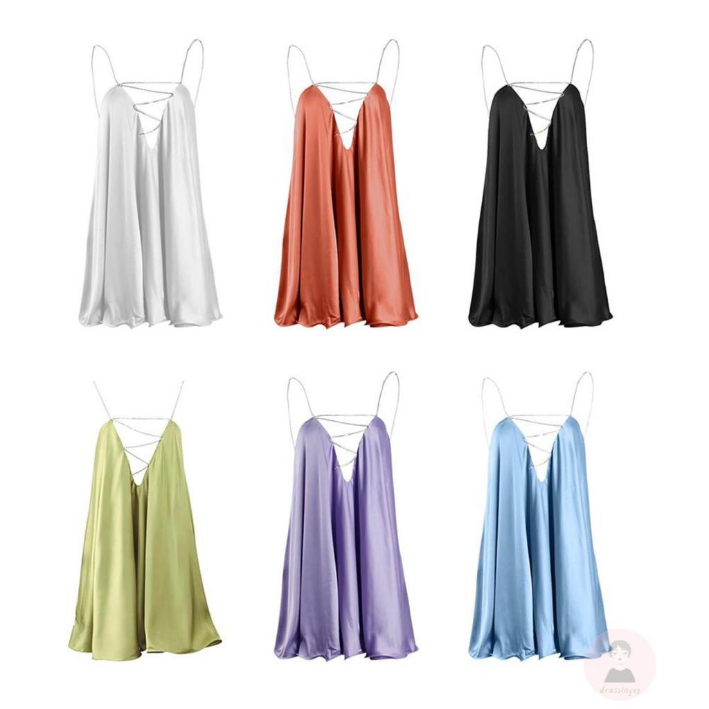 Đầm Ngắn Dáng Chữ A Cổ Chữ V Màu Sắc Nổi Bật Thời Trang Cho Nữ