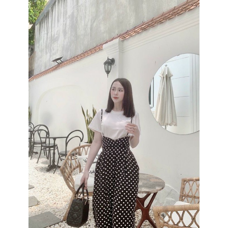 Set bộ nữ áo trắng kèm quần yếm, bộ quần áo 2 dây xinh xắn xì tin - KCH
