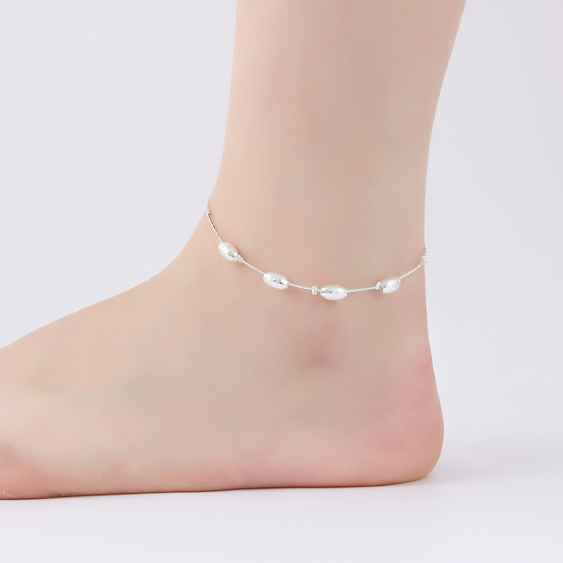 Lắc Chân Trendy Silver Bead Anklet Simple Snake Chain Foot Anklets for Women Girl Lady Jewelry Accessories Gifts