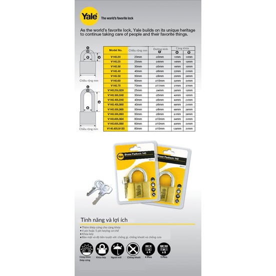Khóa bấm Yale V140 50/60mm chính hãng